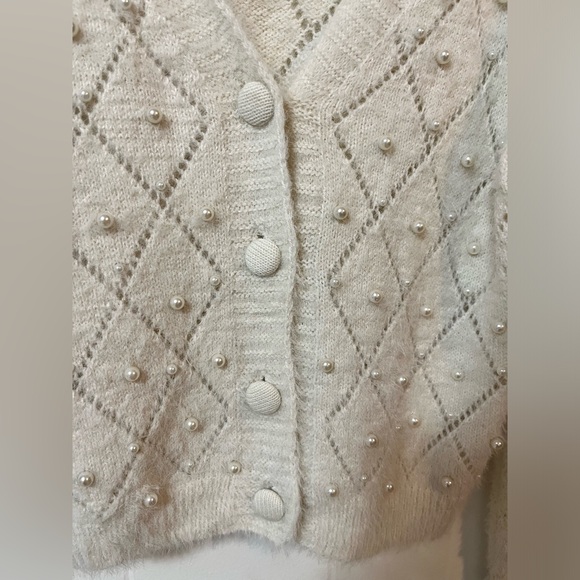 Debut Fuzzy Cream Cardigan Pearl Beading - Picture 5 of 5